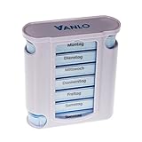 VANLO Pillendose'Tower' 7 Tage mit 4 Fächern pro Tag, Pillenbox,Tablettendose, Wochendosierer, Medikamentenbox in deutsch