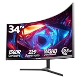 Gawfolk 34 Zoll Ultrawide Curved Gaming Monitor 165Hz, 1500R PC Bildschirm UWQHD 3440x1440 mit Höhenverstellung, Gebogenes Computerbildschirm unterstützt VESA 75 x 75 mm