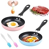 GBKDQQ Mini Pfanne 2 Stück: 12 cm Kleine Pfanne Min Bratpfanne Spiegeleipfanne Antihaft Pfanne Spiegeleipfanne mit Silikonbürste Hitzebeständig für Camping, Kochen, Bratpfanne, Induktionsherd