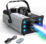 UKing 1200W Mini Nebelmaschine mit 6 RGB LED Steuerbaren Lichtern, Rauchmaschine mit Fernbedienung und 1L Tank für Halloween, Outdoor, Hochzeit, Party, Theater, Disco, Club