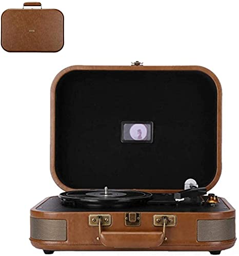 QHYTL Plattenspieler, Grammophon, Vinyl-Plattenspieler, tragbarer Koffer-Plattenspieler mit 3 Geschwindigkeiten, Bluetooth, Vintage-Phonograph, mit Happy Life
