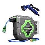 Einziehbare Gartenschlauchtrommel, 37,8 x 32,5 cm, Wandmontage, UV-beständig, strapazierfähig, automatische Schlauchtrommel, dreilagiger PVC-Sandwich-Schlauch, Wassersprühkopf mit 4 Schrauben, für