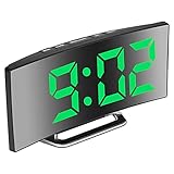 Digitaler Wecker, 7 'LED Spiegelbildschirm Wecker Am Bett, Schlummermodus, 2 Helligkeiten, Wecker für das Schlafzimmer, Küche, Büro, USB-Lade und Akkuleistung(grün)