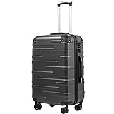COOLIFE Hartschalen-Koffer Rollkoffer Reisekoffer Vergrößerbares Gepäck (Nur Großer Koffer Erweiterbar) ABS Material mit TSA-Schloss und 4 Rollen (Dunkelgrau, Mittelgroßer Koffer)