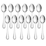Herogo Esslöffel, 20cm Edelstahl Suppenlöffel, 12 Stück Löffel Set Tafellöffel für Haus, Restaurant, Hotel, Tafellöffel mit gebogenem Griff, Spiegelfinish & Spülmaschinenfest, Metall Silber