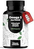 Omega 3 Kapseln Hochdosiert - 400 Kapseln mit 2000mg - EPA 360mg & DHA 240mg Fischöl pro Tagesportion - Omega 3 Fettsäuren Kapseln, produziert in Deutschland Laborgeprüft