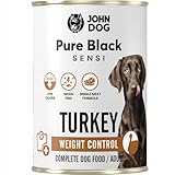 JOHN DOG Hundenassfutter Pure Black Weight Control Truthahn - Getreidefreies Monoprotein Nassfutter für empfindliche Hunde - Unterstützt Gewichtskontrolle und Verdauung 400g