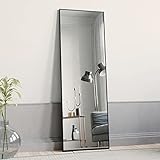 Koonmi 144×45cm Standspiegel, Groß Ganzkörperspiegel mit Aluminiumrahmen für Schlaf-, Wohn- und Badezimmer Spiegel, Schwarz