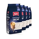Melitta BellaCrema Decaf Ganze Kaffee-Bohnen entkoffeiniert 4 x 1kg, ungemahlen, Kaffeebohnen für Kaffee-Vollautomat, koffeinfrei, milde Röstung, geröstet in Deutschland, Stärke 3