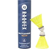 Raquex Badminton-Federbälle aus Nylon– Röhre mit 6 Federbällen mit Naturkork– drei Geschwindigkeitsoptionen–weiße oder gelbe Federbälle, robuste Badminton-Federbälle für drinnen und draußen (Gelb, 77)