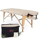 ZEN® StartUp Massageliege klappbar & Mobile Massagetisch aus Holz, stabile Massagebett - Massagebank höhenverstelbar, Tattoo & Kosmetikliege - Behandlungsliege mit Kopfteil, Armablage & Tasche (Creme)