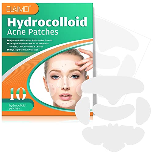 Atfoton Hydrokolloid-Pickelpflaster,Hydrokolloid-Bandagen Zit Patch | Hydrokolloides Pickelpflaster mit Teebaumöl und Retinol für das ganze Gesicht, 10 STK