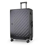 JLY 100 % Polycarbonat mit Reißverschluss, Doppel-TSA-Schlösser, Hartschalenkoffer mit 4 Spinnrollen, Aluminiumgriff, Handgepäck, Flugkarierter Reisekoffer, Stahl schwarz, L (75cm 86L), Koffer