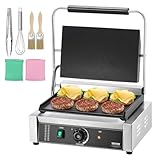 VEVOR kommerzieller Panini-Grill, 2200 W elektrischer Sandwich-Panini-Maker, Sandwich-Pressgrill aus Edelstahl, Panini-Grill mit Temperaturregelung und 36 x 23 cm großer, flacher Emaille-Platte