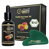 Kaktusfeigenkernöl Bio 30ml - 100% Rein, Natürlich, Kaltgepresst - Anti-Aging Pflege für Gesicht, Körper, Haare, Nägel - Vegan, Cruelty-Free, Prickly Pear Seed Oil, GRATIS Jade Gua Sha Massagestein!