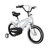 LKHDONG 14 Zoll Kinderfahrrad, für ab 3-7 Jahre Jungen & Mädchen, Höhenverstellbares Ausbildungsfahrzeuge, Fahrrad für Kinder mit Stützräder und Duales Bremssystem, Weiß