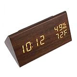 UKCOCO Dreieckiger Digitalwecker Wohnzimmeruhr Digitaluhr Holzuhr Mit Temperatur Holz LED Digitalwecker Temperaturuhr Dreieckwecker