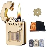 Retro-Petroleumfeuerzeug, transparentes Benzinfeuerzeug aus Metall in Dosenform, stilvolles mechanisches winddichtes Metall-Rocker-Trench-Feuerzeug, Retro-Feuerzeug, geeignet for die Outdoor-Kaminsamm