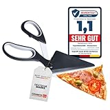 TOPANBIETER 999 Pizzaschere mit Heber Funktion – 2in1 Pizzaschneider & Servierhilfe, japanische Edelstahl-Klingen & Soft-Touch Griff, Multifunktionale Küchenschere, 27,2 cm spülmaschinengeeignet