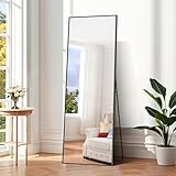 COFENY Ganzkörperspiegel, 161 × 52 cm Standspiegel mit Aluminiumrahmen, Spiegel Groß zum Stehen, Anlehnen oder Hängen, Spiegel Ganzkörper für Schlafzimmer, Wohnzimmer,Schwarz
