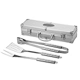 polar-effekt Grillkoffer Set BBQ Koffer mit Gravur - Personalisierbares Edelstahl Grillbesteck 3-teilig ideal zum Grillen - Pfannenwender, Gabel und Grillzange - Geschenk für Männer