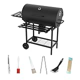 Grill Holzkohlegrill, Grillwagen XXL, Outdoor BBQ Grills Holzkohle Grill Multifunktionaler Mit Deckel, Rädern, Thermometer, Klappbarer Beistelltisch Und Unteres Regal, Kohle Grill Für Grillparty(B)