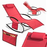 SoBuy Sonnenliege Gartenliege wetterfest Liegestuhl Schaukelstuhl mit Kopfkissen Relaxliege Schaukelliege Strandliege Outdoor Terrasse Balkon Camping bis 150 kg Rot Gartenmöbel OGS28-R