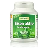 Greenfood - Eisen aktiv 50 mg - Extra hochdosiert - 150 vegane Eisentabletten - Wichtig für Blutbildung, Energie und Immunsystem - Ohne künstliche Zusätze