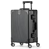 KOFA Zurich Handgepäck Koffer, 55cm Alu-Rahmen & Polycarbonat-Hartschale, Handgepäck Cabin Reisekoffer, Rollkoffer Spinner Carry-on mit 4 Rollen und doppelte TSA Schloss 35L (Schwarz)