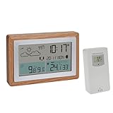 TFA Dostmann Funk-Wetterstation mit Außensensor OAK, 35.1167.54, Wettervorhersage, mit Holz-Rahmen, Innen- und Außentemperatur, Lüftungsempfehlung, dimmbar, inkl Wecker, digital, braun