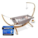 CHILDOO Baby Hängematte [QuickFix-Schlaufe] Babywiege Babybett Federwiege mit Gestell Kinderschaukel Babywippe für Kinderzimmer, Esszimmer, Wohnzimmer | Grau