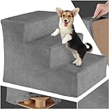 tectake® Hundetreppe oder Katzentreppe, Haustiertreppe, Einstiegshilfe mit waschbarem Bezug, extra Flache Treppenstufen, Tiertreppe für Sofa, Bett oder Auto (grau, 37 x 45 x 34,5 cm, 3)