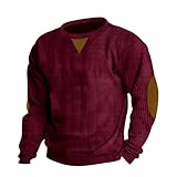 T-Shirt Herren Longsleeve T-Shirt Herren Casual Einfarbig Shirt Herren Slim Fit Mode Rundhals T-Shirt Herren Basic T-Shirt Herren I-Wine Red S