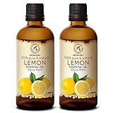 Zitronenöl 200ml - 2x100ml - Citrus Limon - Italien - Reines Zitronen Öl für Guten Schlaf - Körperpflege - Wellness - Schönheit - Entspannung - Aromatherapie - Aroma Diffuser - Duftlampe