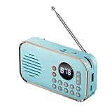 Sefdrert Tragbares FM-Radio, wiederaufladbar, klein, kabellos, Bluetooth-Lautsprecher, Surround-Stereo-Sound, USB, Vintage-Radio, Blau