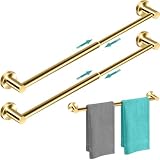 MGahyi Handtuchhalter für Badezimmer, verstellbarer Handtuchhalter (33,5 cm - 61 cm), stabile und rostfreie Handtuchstange, Wandmontage, einzelne Handtuchstange für Badezimmerzubehör (Gold, 2 Stück