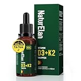 Vitamin D3 K2 hochdosiert Tropfen - 50ml, 1000 I.E. Vitamin D3 pro Tropfen, vegetarisch, ohne Zusätze, in Deutschland produziert