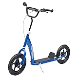 HOMCOM Kinderroller mit Hinterbremse Kickscooter 12 Zoll Tretroller Roller Scooter Cityroller für Kinder Kickboard Höhenverstellbar Stahl Eva Blau 120 x 52 x 80-88 cm