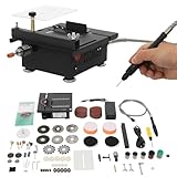HS13003 Mini Tischkreissäge Set, 100W Multifunktionale Tischkreissäge mit 7 Einstellbarer Geschwindigkeit, DIY Miniatur Tischkreissägen Tischkreissäge Klein mit Bandschleifer für Holzhandwerk