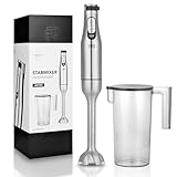LEBENLANG Premium 1200W Stabmixer Edelstahl - Inkl. 1000ml Messbecher & Spritzschutz I Stufenlos verstellbar & Turbo I Elektrische Hand Blender Pürierstab Edelstahl Zauberstab Mixstab Purierstabmixer