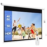 WASJOYE 120' Leinwand Beamer Elektrisch Diagonale Automatische Projektion 16:9 8K HD Filme Schirm für Heimkino Büro Videospiel Outdoor Indoor, Projector Screen W/Fernbedienung und Wand/Decke Mount