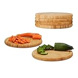 Relaxdays Frühstücksbrettchen 6er Set, Bambus, rund, 25 cm, Küchenbrett, pflegeleicht, natürlich, messerschonend, natur