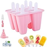 Eisformen Silikon Am Stiel 6 Popsicle Formen Set, Wiederverwendbar Eis Am Stiel Formen Silikon Mit Reinigungsbürste Und Silikon Trichter, DIY Eiscreme Formen Für Kinder Und Erwachsene, BPA Frei (Rosa)