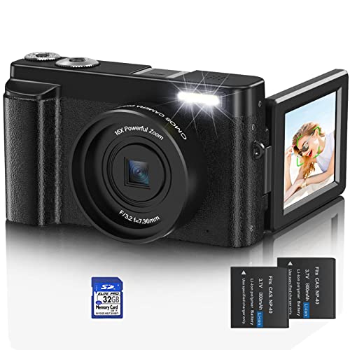 Digitalkamera,Jumobuis 2.7K 48MP Autofocus Fotokamera mit 32GB Speicherkarte 16X Digitalzoom,Kompaktkamera 3.0 Zoll 180-Grad-Drehung Flip-Screen für Teenager Anfänger Erwachsene