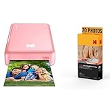 KODAK Pack Fotodrucker PM220 und Kartusche MSC20 – Fotos 5,4 x 8,6 cm, WiFi, kompatibel mit iOS und Android – Rosa