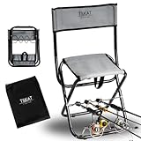Tilkat® Fishing Angelstuhl mit Rutenhalter | Angelhocker klein, faltbar & kompakt | Ideal fürs Angeln, Camping und Outdoor | Anglerstuhl bis 100 kg | Campingstuhl mit Rutenhalterung (Grau)