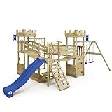WICKEY Spielturm Ritterburg Smart Arch mit Schaukel & Blauer Rutsche, Outdoor Kinder Kletterturm mit Sandkasten, Leiter & Spiel-Zubehör für den Garten