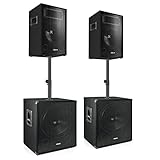 Vonyx PA Lautsprecher Set, Passive Musikboxen, DJ Equipment, 1700 Watt 2X Subwoofer, 2X Topteile, 2X Bi-amp Lautsprecherkabel, PA System, für Partys, Gigs und kleine Festivals