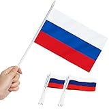 Anley Russische 5x8 Zoll Handgehaltene Mini-Flagge mit 12' weißem, festem Mast - Russland Stick Flagge, lebendige Farbe und lichtecht - 5 x 8 Zoll Handgehaltene Stick Flaggen mit Speerspitze