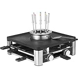 WMF Lumero 3in1 Gourmet Station für 8 Personen, Raclette Fondue Kombi, elektrisch, Temperaturregulierung, Beleuchtung, 1800 Watt, platzsparend, edelstahl matt